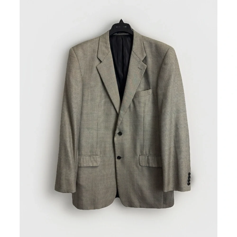 Club Room Blazer Mens 42L Grey Cashmere Silk‎ Wool Glen Plaid Sports Coat Jacket